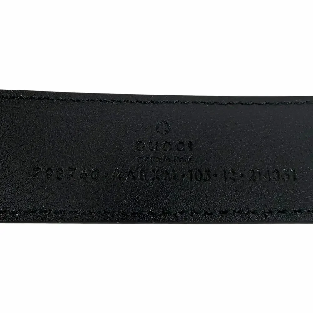 Gucci Rectangular Buckle Pebble Leather Belt Black Men Size 105cm/42